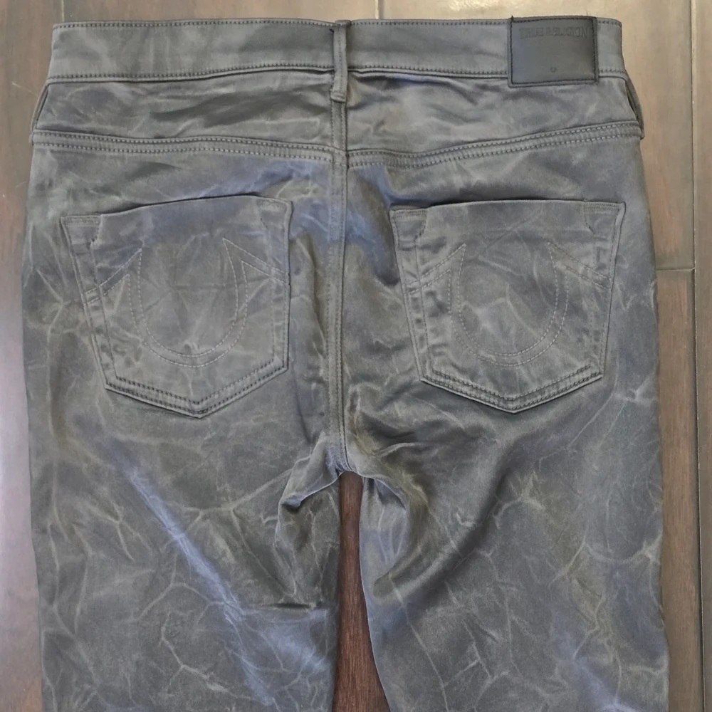 True Religion Joan Smalls Gray Metallic Stretch Skinny Jeans Size 26 Women